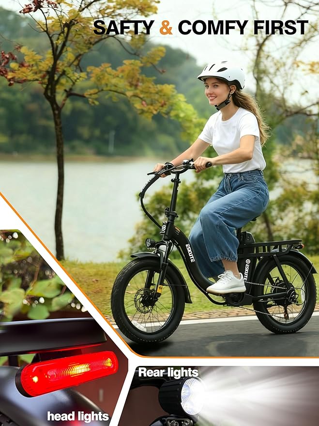 1200W Peak Folding Electric Bike for Adults, 28MPH 48V 10.4Ah Removable Battery, 55-Mile Range, 20"x3" Fat Tire, Step-Thru Ebike with Basket 7-Speed – Commuter E-Bike