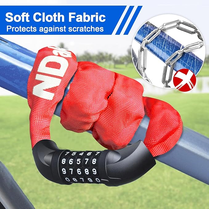 NDakter Bike Lock, 5 Digit Combination Heavy Duty Anti Theft Bicycle Chain Lock, 2.62/3.2/4.27/5/6Ft Long, High Security Resettable, Suitable for Bike, Scooter, Door, Gate, Fence-4/6mm Thick