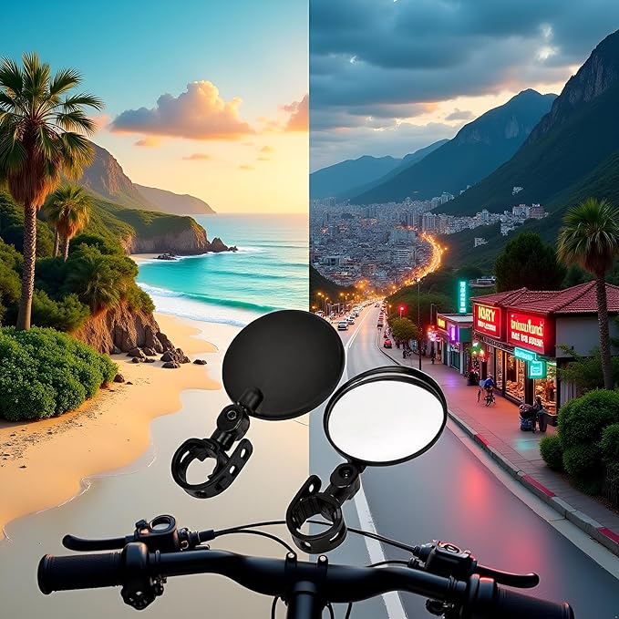 2Pcs Black Adjustable Rear View Mirror for Bikes, Universal Rearview Mirror for Handlebars, Bike Mirrors, Wide Angle Acrylic Convex Safety for Adult Bikes/Kids/Road/Mountain Bike
