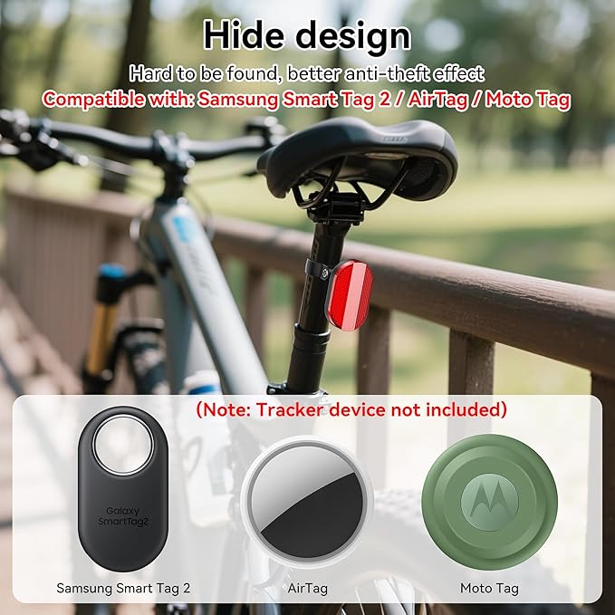 Upgraded Bike Mount for Samsung Smart Tag 2 & Moto Tag & for AirTag Holder Hidden - Waterproof Anti-Theft Bike Reflectors GPS Tracker Case with Screws & Tools, for Mountain Bikes/Scooter/E-Bicycle
