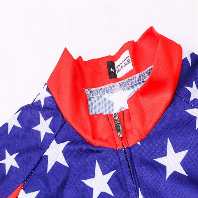 Cycling Jersey Men USA Summer Bike Short Sleeve 3-Pockets Breathable Quick-Dry Shirt S-3XL