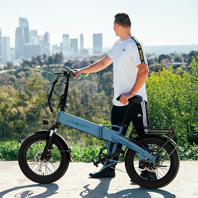 Jasion Electric Bike for Adults, 1000W Peak Motor Foldable Ebike, Aluminum 20'' Fat Tire Electric Bicycle Built-in 48V Removable Battery, EBS Commuter E Bikes up to 23 MPH & 45 Miles Max Range