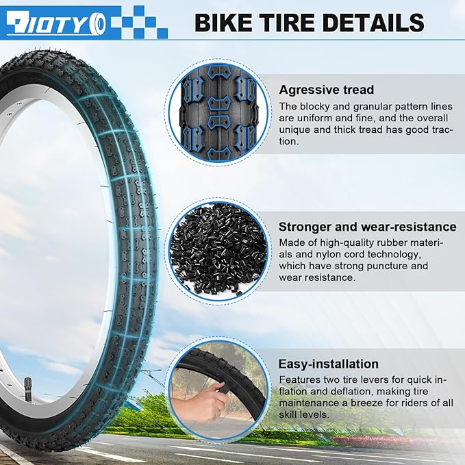 20x1.95/2.125 Road Bike Tire Set, 20 Inch 53-406/57-406 Folding Replacement Cruiser Bicycle Tire and Tube Combo with Levers, Puncture-Resistant 20" Premium Butyl Rubber Tires for BMX MTB Off-Road Bike