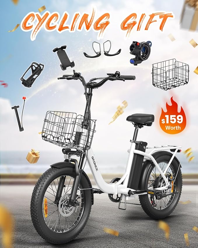 Electric Bike, 1000W Peak Folding Electric Bike, 486Wh 70 Miles Range Ebike, 20" Step-Thru Bicycle with Front Basket, Waterproof Removable Battery, 7 Speed, 25 MPH Max