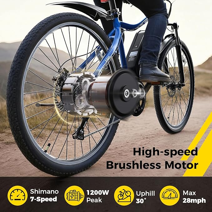 Electric Bikes for Adults, 26"/27.5" E Bikes for Adults with 1200W Peak Motor, 28 MPH, 50+ Miles Range Electric Bicycle, E Mountain Bike with 480WH Removable Battery, UL Certified