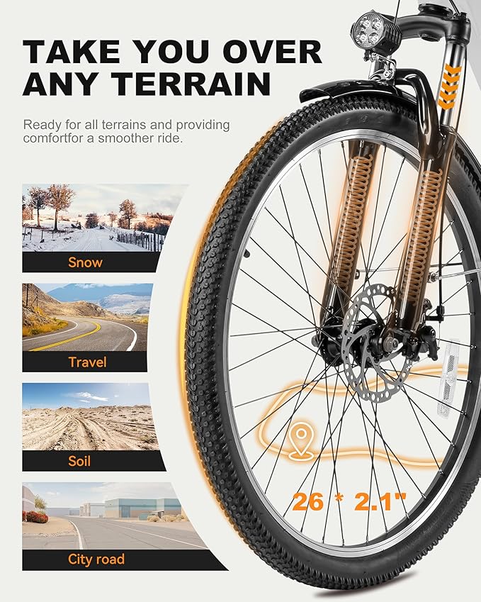 ACTBEST Electric Bike for Adults, Cores 26" Electric Commuter Bike Up to 28MPH 70 Miles, with Peak 1200W Motor, 48V 576Wh Removable Battery, 7-Speed City Cruiser Mountain E Bike for Commuting
