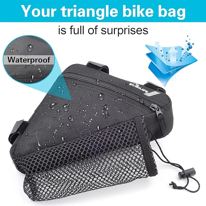Bike Triangle Frame Bag with Bottle/Mini Speaker Holder - Bicycle Cycling Storage Triangle Top Tube Front Pouch Saddle Bag for Road and Mountain Bikes (Bag Only)
