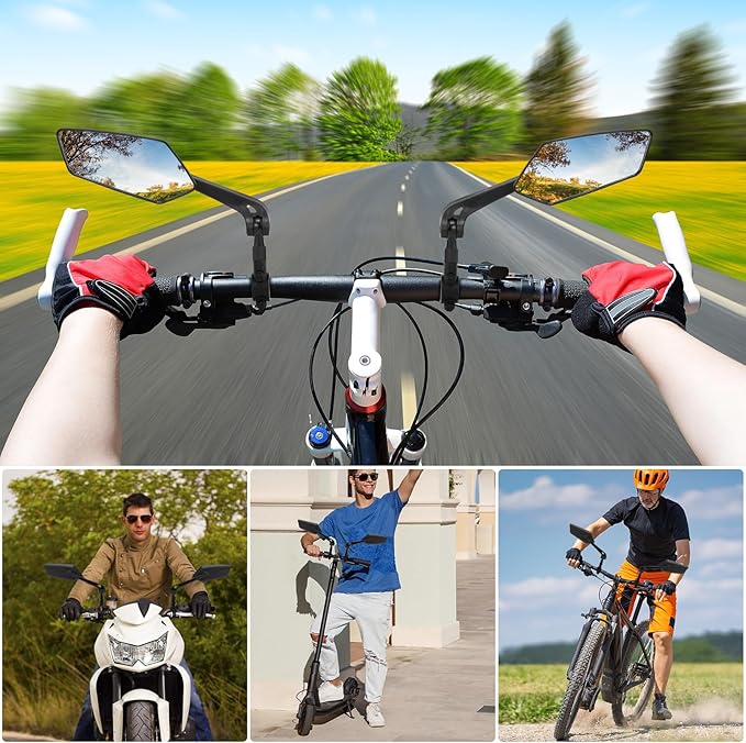 1 Pair Bike Mirror Handlebar Mount, Rear View Mirror for Mountain Road Dirt Bike Motorcycle Electric Scooter, Bicycle Bar End Rearview Mirrors E Ebike Side Mirror Accessories for Men Adult