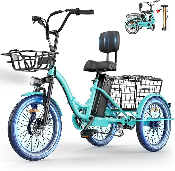 Electric Tricycle for Adults, Peak 1200W Electric Trike, Foldable Electric Bike with 468Wh/720Wh/960Wh Removable Battery, Step-Thru 3 Wheel Electric Bikes for Women Men, 20 Tire
