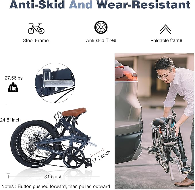 ZUKKA Folding Bike 20 Inch Foldable City Bike 7 Speed Transmission System & Dual Disc Brake Aluminum Frame Adult Bicycle for Commuting Traveling Exercising