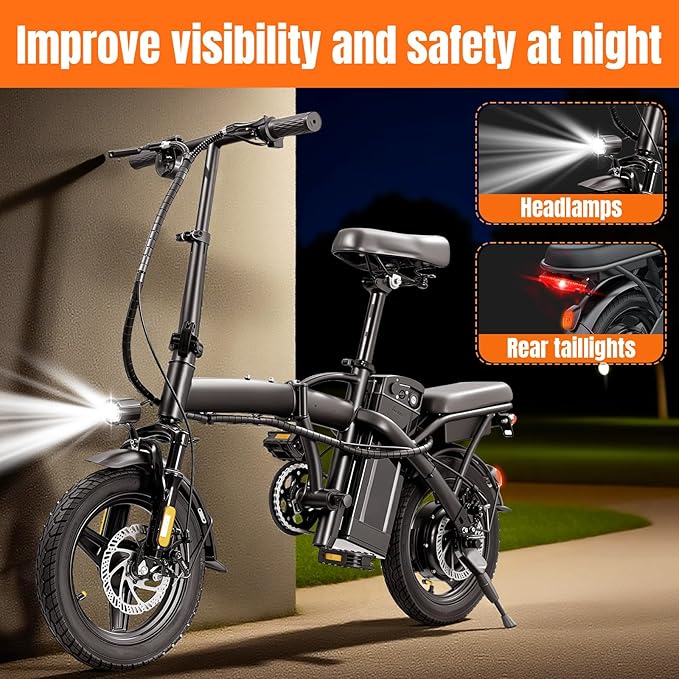 Foldable Electric Bike for Adults & Teens, 560W Brushless Motor 24MPH Ebikes, 32 Mile Range 48V 10Ah Battery, 3-Level Pedal Assist, 14" Tires Mini Folding Electric Bicycle, UL 2849 Certified