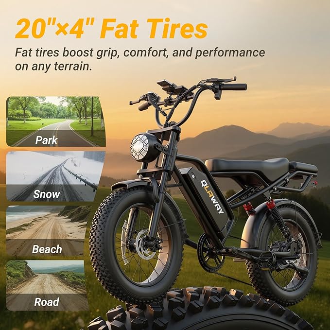 20" Fat Tire Electric Bikes for Adults, 750w Electric Dirt Bike with Full Suspension, 48V 18AH Battery Moped, 31MPH(50KM/H) Max Speed, 40-70 Miles Long Range Motorcycle Ebikes
