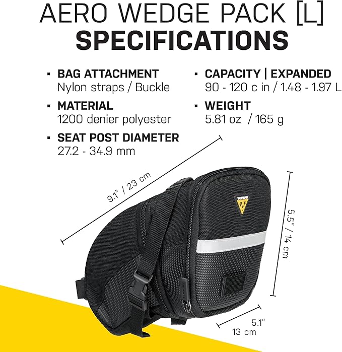 Topeak TC2262B Aero Wedge Pack with Strap Mount, Large , Black