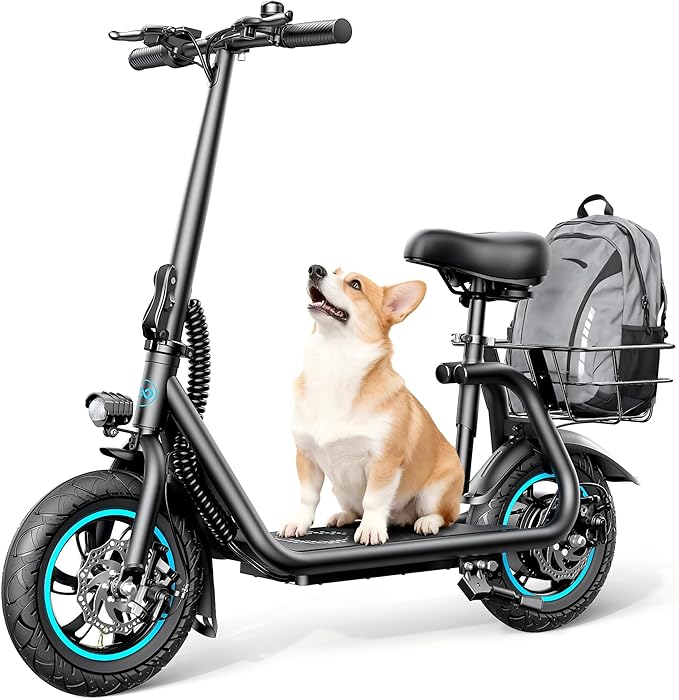 C1 Electric Scooter with Seat for Adults, 450W Motor, 20-Mile Range, 16MPH, Foldable Commuter E-Scooter with Basket for Grocery, Pets, and Daily Commute– Matte Black