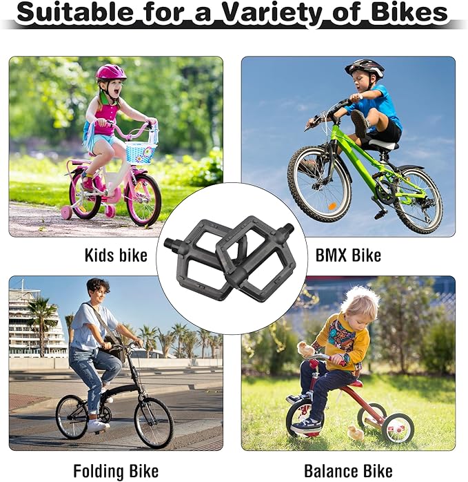 ZUKKA Bike Pedals 1/2-Inch Bike Pedals Non-Slip Kids Bike Peals with Reflective Strips on Sides Multiple Color for Mountain Bike Kid Bike Freestyle BMX Bike