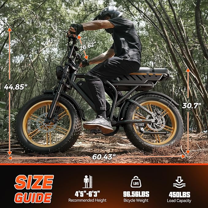 TST Electric Bike for Adults 1500W Peak 20" Fat Tire All-Terrain E-Bike 60/130 Miles 28 MPH Electric Dirt Bike - 48V 15/30 AH Battery Tested to UL 2849 Powered Electric Bicycle