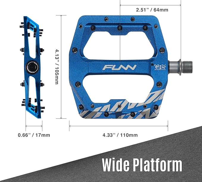 Funn Funndamental Flat Pedals - Wide Platform Bicycle Pedals for BMX/MTB Mountain Bike, Adjustable Grip for Outstanding Stability, 9/16-inch CrMo Axle