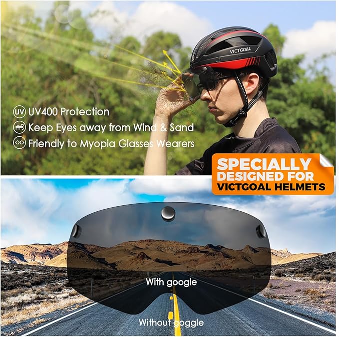 VICTGOAL Detachable Magnetic Bike Helmet Goggles Visor Especially Deisgned for VG110/VG112 Bicycle Helmet