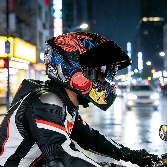 VCOROS Full Face Dual Visor Motorcycle Helmet for Adults Motorbike Street Bike Racing Helmets X9 DOT Approved with Black Visor