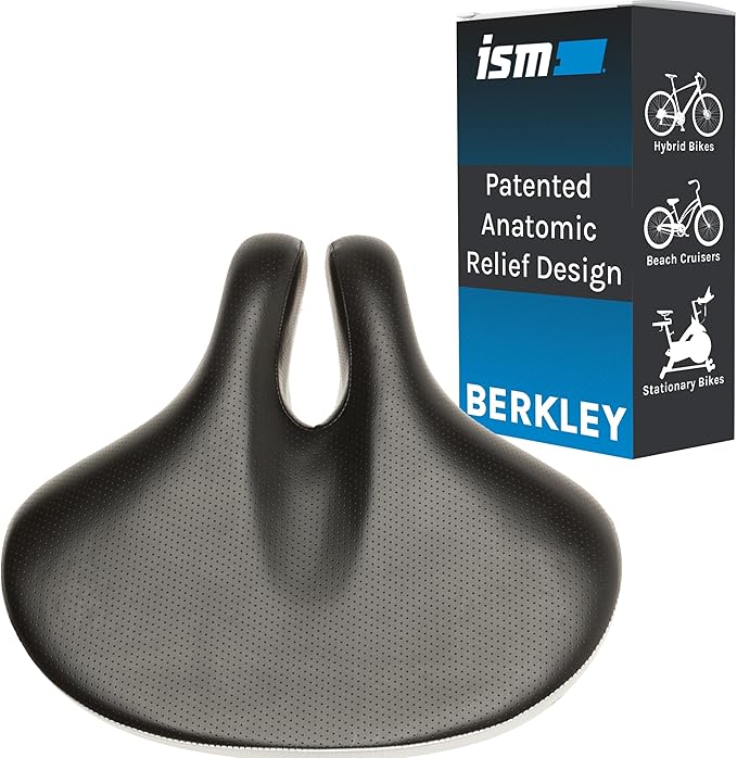 ISM Comfort Series Noseless Bike Saddle for Upright Riders - Anatomic Relief Bicycle Saddle for Hybrid, Police, Commuter Bikes, and Beach Cruisers - Wide and Thick Comfortable Bike Seat for Men/Women