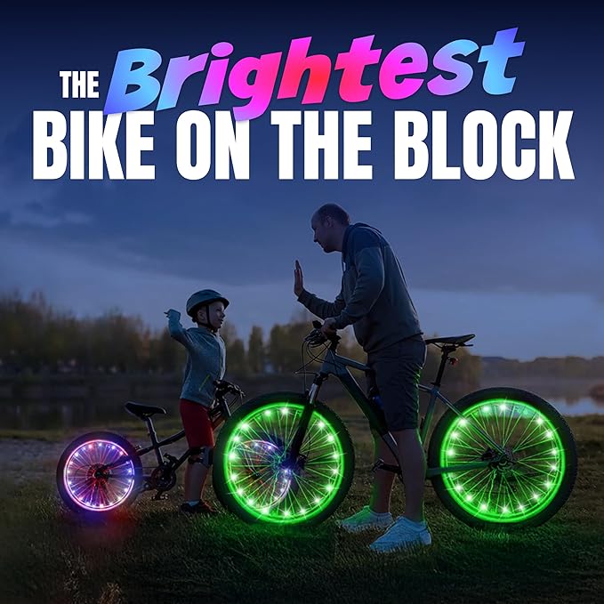 Activ Life 2-Tire Pack LED Bike Wheel Lights with Batteries Included, Get 100% Brighter and Visible from All Angles for Ultimate Safety and Style