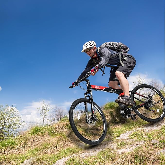 24/26/27.5 Inch Foldable Bikes for Adults 21 Speed Mountain Bike, Adult Bicycle with High Carbon Steel Frame, Full Suspension, Dual Disc Brake & Adjustable Ergonomic Seat(Black/Red)