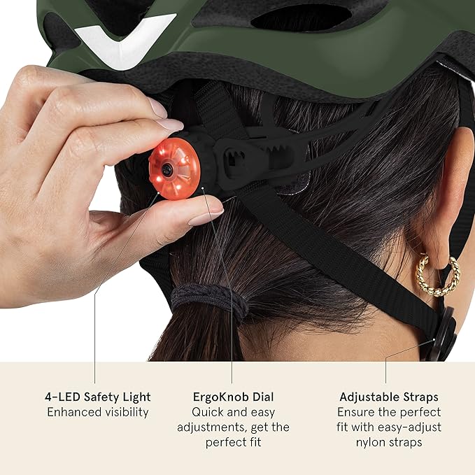 Retrospec Silas Road Bike Helmet with 24 Air Vents & Built-in LED Safety Light - Adjustable Adult Cycling Protection 54-61cm - Padded & Lightweight Design