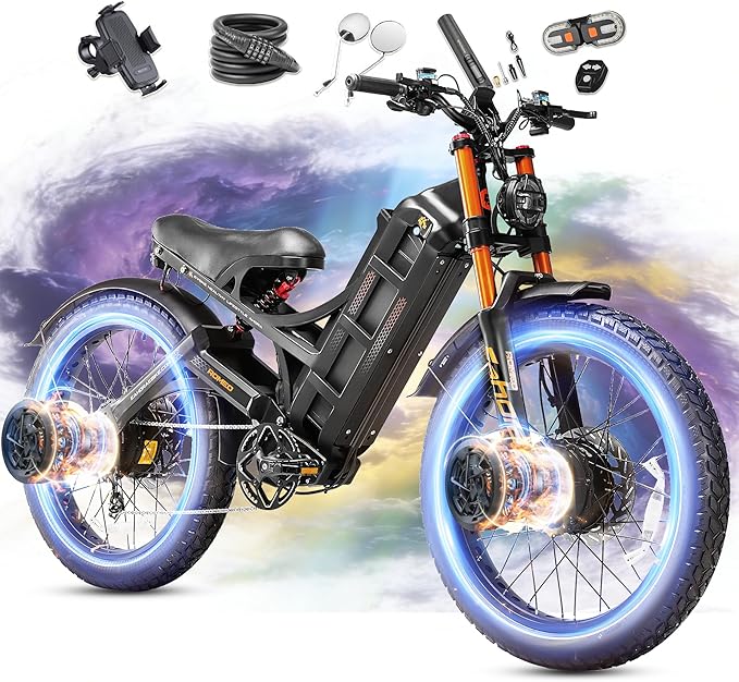 eAhora 2026 Romeo Pro3/2 50/46Mph Ebike 5600/4000W Dual Motor 200+Miles Electric Bike for Adults, 52V/70Ah 60V/80Ah Long Range 26 * 4.0" Fat Tire Full Suspension Electric Mountain Bike