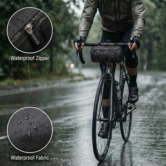 2.5L Bike Handlebar Bag, Waterproof Bicycle Front Bag with 2-Point Secure Straps, Lightweight Bike Pouch for Mountain Road Bikes and Commuting, Black 9.25 x 4.33 inch