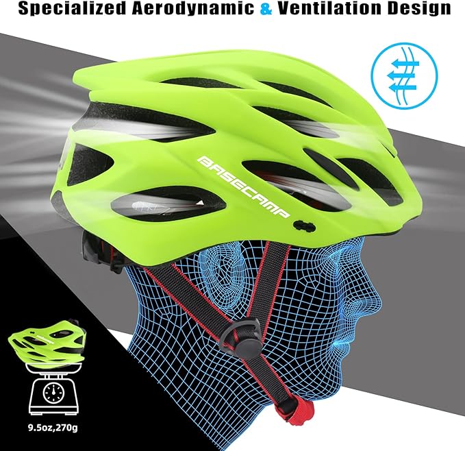Basecamp Bike Helmet for Women Men with LED Safety Light Removable Sun Visor Lightweight Bicycle Helmet Adjustable Breathable Mountain & Road Cycling Helmets for Adult