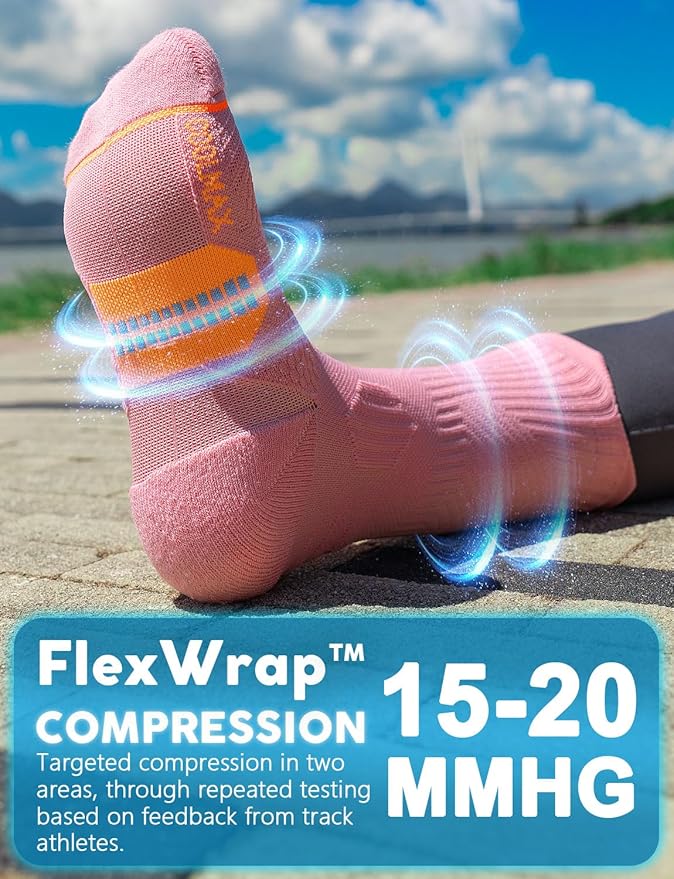 Womens Coolmax Bamboo Viscose Compression Running Crew Socks, Moisture-Wicking Anti-Blister Hiking&Gym Athletic