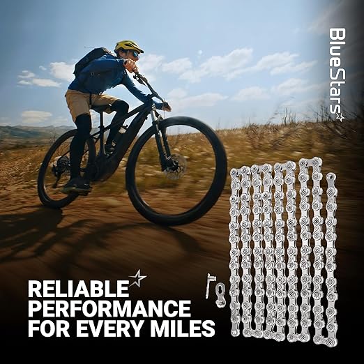 BlueStars 9 Speed Bike Chain 1/2 x 11/128 Inch (116 Links) with Quick Link - Anti-Rust Bicycle Chain - for MTB/Road/Gravel/Cyclocross Bikes - Compatible with Shimano SRAM Campagnolo