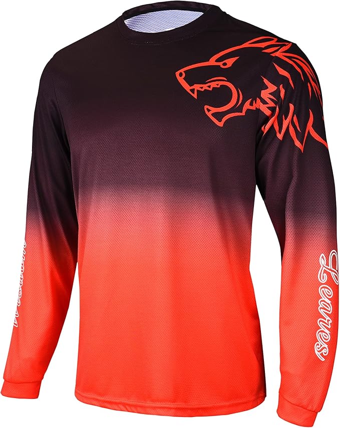 Men's Mountain Bike Shirts Long Sleeve MTB Off-Road Motocross Jersey Quick Dry&Moisture-Wicking