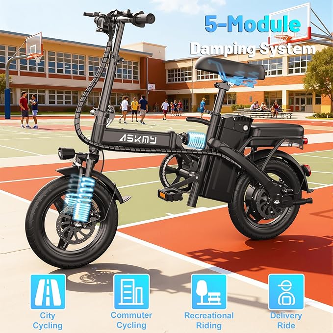 Foldable Electric Bike for Teens and Adults, 14 inch Mini E-Bike with 500W Peak Motor, 48V Removable Battery, Commute Electric Bicycle with 18MPH and 30-35 Miles PAS Range