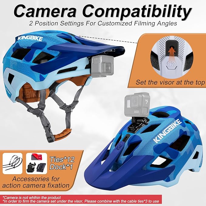 KINGBIKE NTA-8776 Mountain Bike Helmet Professional Ebike Helmets with 3-Level Adjustable Visor & Camera Mount E-MTB Helmet for Adults Men Women Youth E-Bike Safety Certified