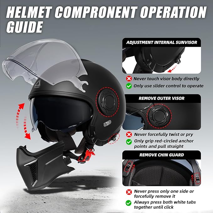TRIANGLE Full Face Motorcycle Helmets,Off-Road Motocross Helmet for Men & Women,Dual Visor with Internal Tinted Sunshield,Open Face 3/4 Adult Racing Helmet DOT Approved(XL)