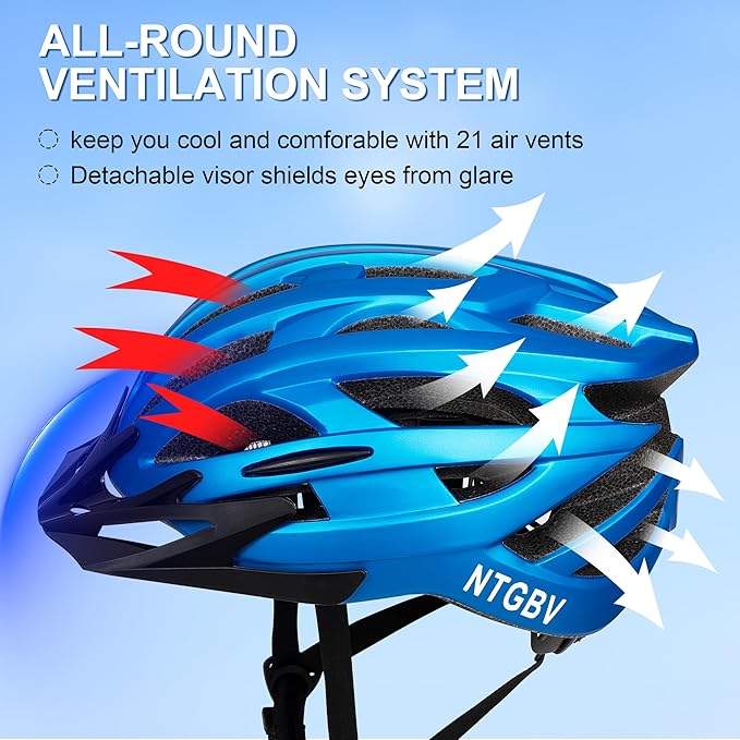 Adult Bike Helmet for Men/Women with Helmet Bag 2 Removable Moisture-Wicking Liners & Visors Lightweight Shockproof Adjustable Design CPSC 1203 & EN 1078 Safety Certified for Road/Commute/MTB