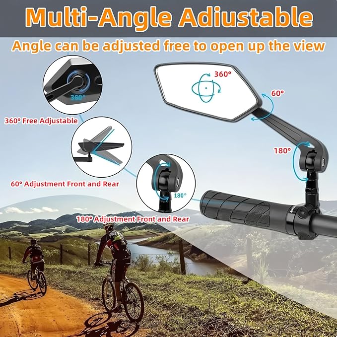 Bike Mirrors,2 Pack-Ebike Mirror,360° Adjustable and Rotatable Handlebar Mirrors,Scratch Resistant Glass Lens, Mountai Bikes,Scooter, E-bikes,Road Bikes,Bicycle Universal Fit Accessories