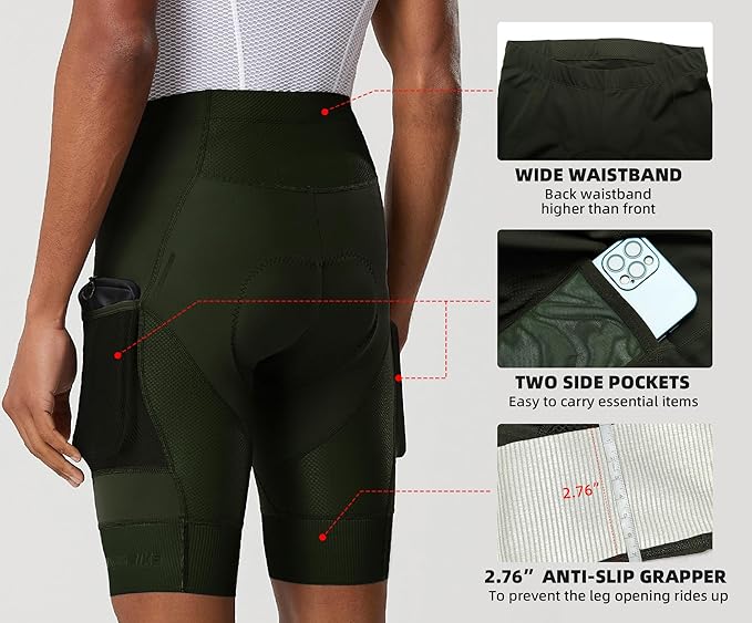 YKYWBIKE Cycling Shorts Men with Pockets,4D Padded Bike Shorts for Men,Biker Short UPF 50+ MTB Bicycle Road Biking Short