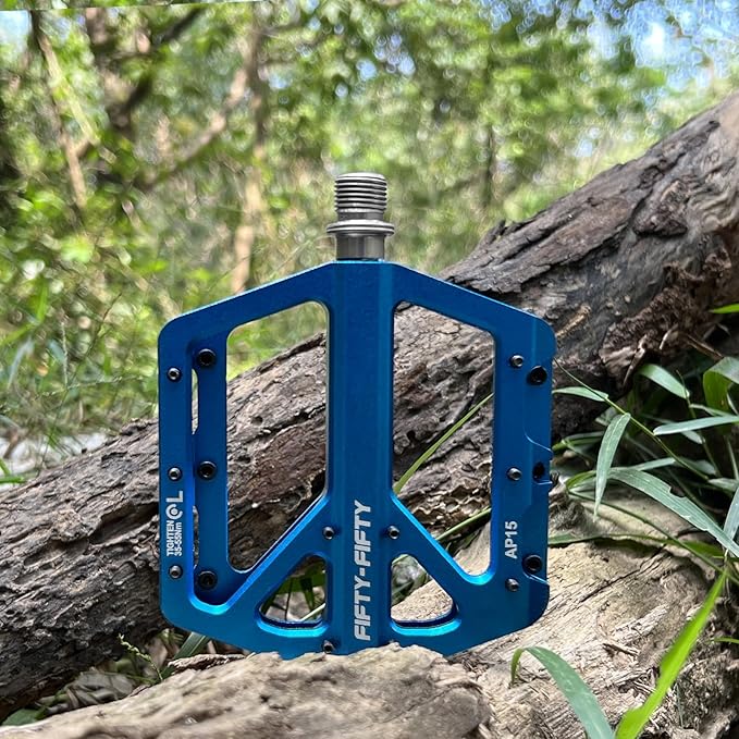 FIFTY-FIFTY Mountain Bike Pedals, Non-Slip and Aluminum Alloy Bicycle Flat Pedals, 9/16" Sealed Bearing, Lightweight and Wide Platform for All Mountain, Enduro, Downhill, E-Bike, MTB