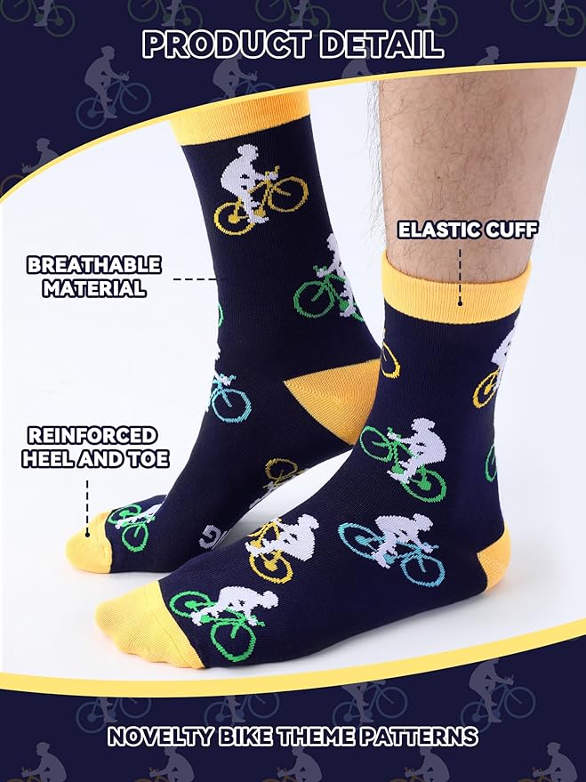 Eurzom 6 Pairs Funny Bike Socks for Men Novelty Cycling Cotton Casual Socks Birthday Holiday Gift for Outdoor Biking Lover