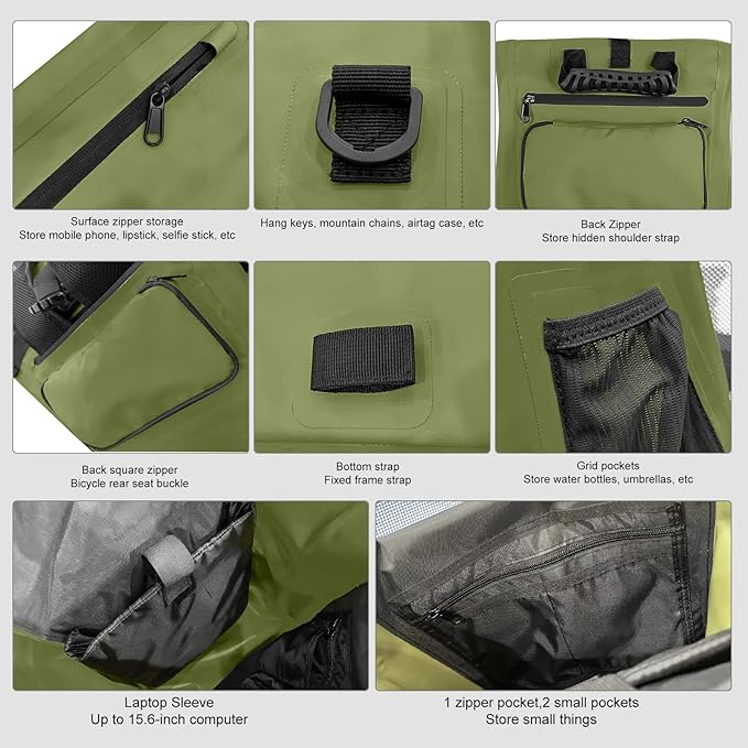 YEEGO DIRECT Bike Panniers, 29L Large Capacity Waterproof bike bags, Bike Rack Bag Bike Saddle Bags For Rear Rack Bicycles Commuter Backpack - Green (1 PCS)