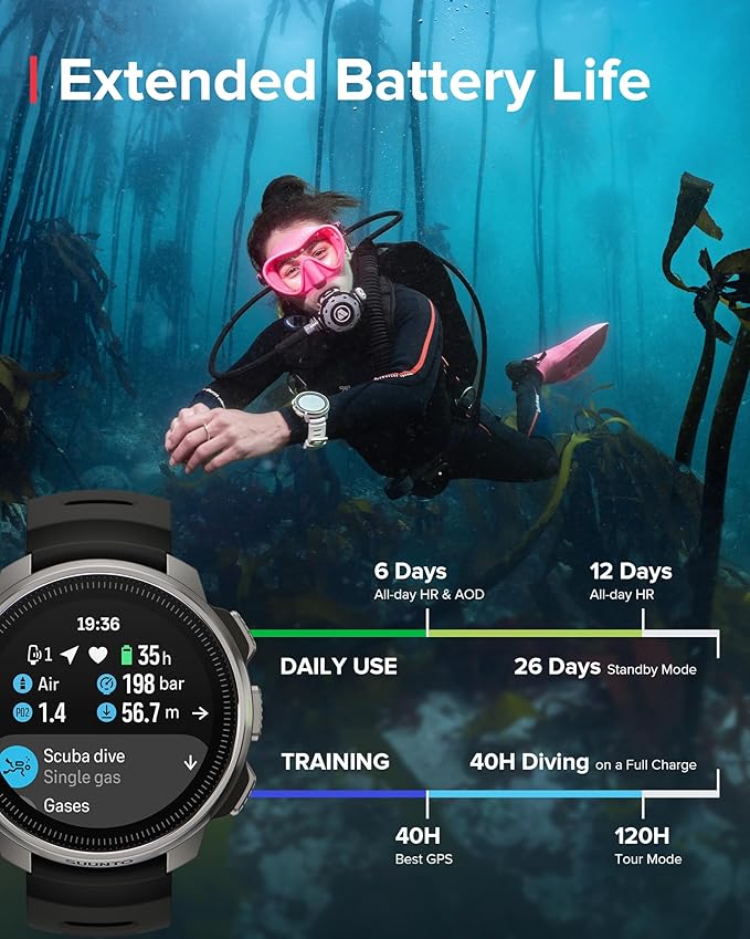 SUUNTO Ocean Dive Computer, GPS Multisport Watch for Training, Underwater Route Tracking & Wireless Tank Pressure Monitor, AMOLED Touchscreen, Dualband GNSS, Offline Map, 26D Battery Life, Steel Black