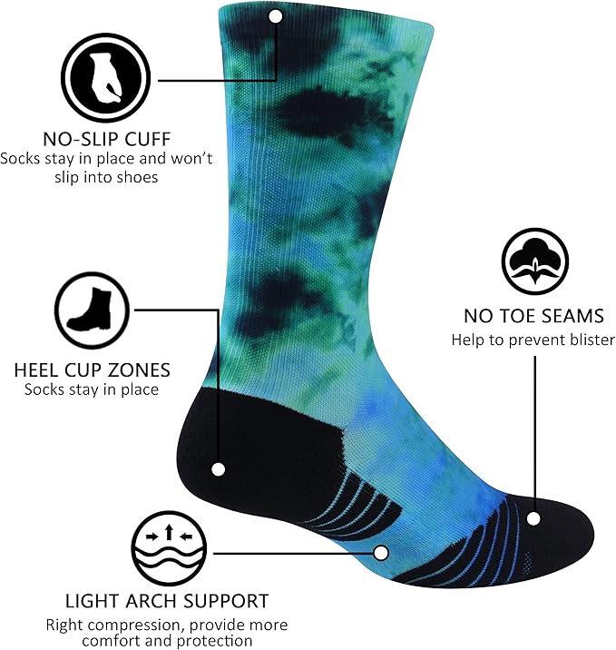 HUSO Unisex Funky Digital Printed Athletic Crew Hiking Cycling Socks 4 Pairs