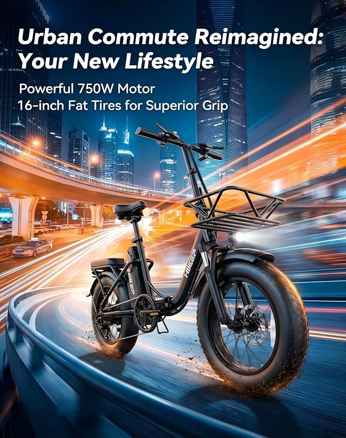 Folding Electric Bicycle for Adults - 750W High Power Motor, 16"/20" Fat Tire E-Bike, Long Range 48V 13AH/25Ah Battery, LCD Screen, Disc Brakes, Adjustable Seat & Handlebar