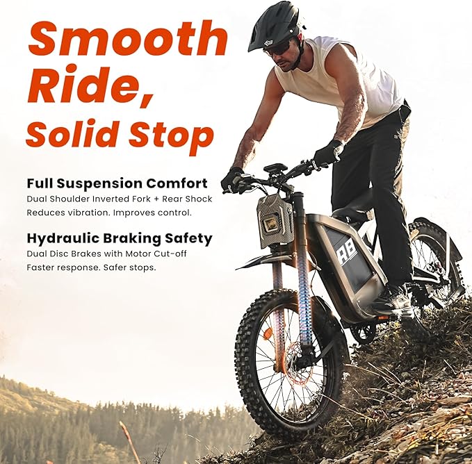 Electric Dirt Bike for Adults, 𝟰𝟬𝟬𝟬𝗪/𝟮𝟬𝟬𝟬𝗪 𝗣𝗲𝗮𝗸 27AH/18.2Ah Off-Road Motorcycle, 35MPH 65+ Mile Range, 19" Fat Tire, Hydraulic Brakes, APP & NFC Control