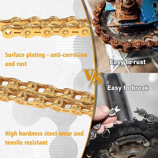 BUCKLOS 6/7/8/9/10/11/12 Speed Bike Chain, High Performance Lightweight Bicycle Chains for Road Bike/Mountain Bike/Ebike,Compatible with Shimano, SRAM, Campagnolo Silver/Gold