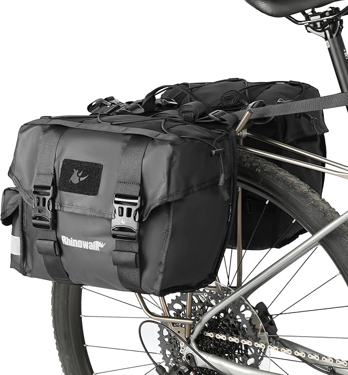 Rhinowalk Bike Pannier Bag 22L Double Pannier Bags Saddle Bags for Rear Rack Bicycles With Carrying Handle Professional Cycling Accessories-Black