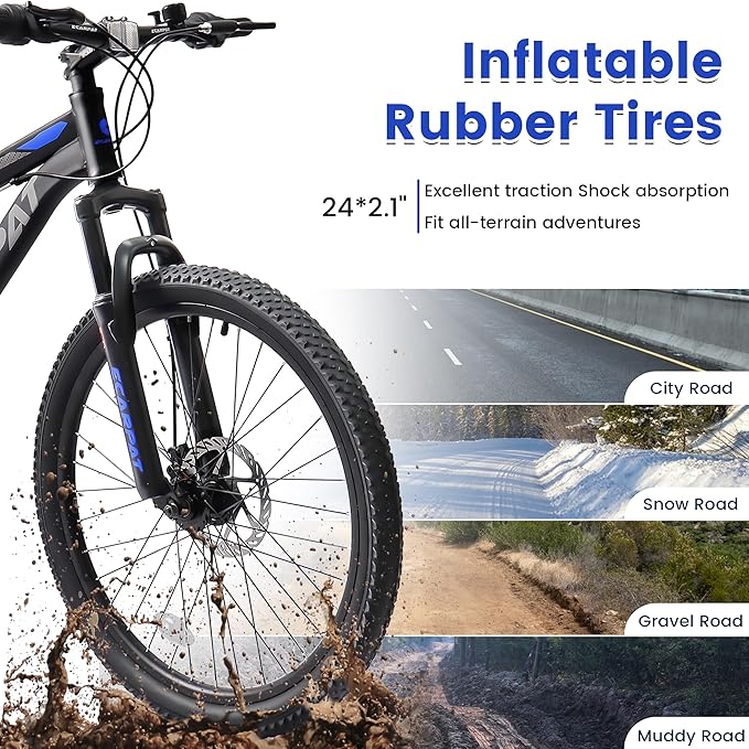 Ecarpat 24/26/27.5 Inch Mountain Bike, Full/Front Suspension Mens Boys Mountain Bike with 21 Speed Steel Frame and Dual Disc Brakes, Adult Sport Bicycle for Trail City Road, Gift Choice