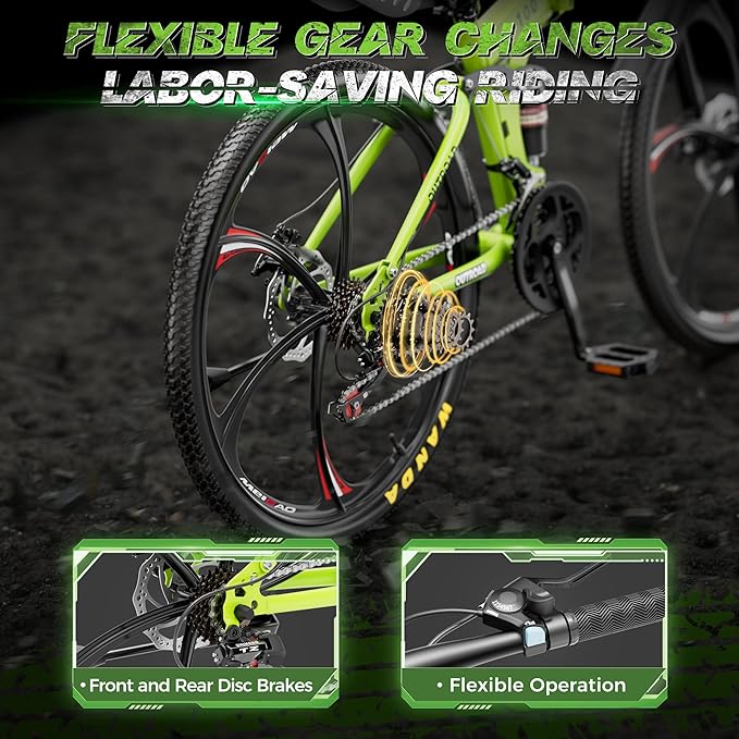 26 Inch Adult Folding Mountain Bike, 21 Speed Foldable Bicycle with Full Suspension, High Carbon Steel Frame, Folding Bikes for Men/Women/Teen, Dual Disc Brake